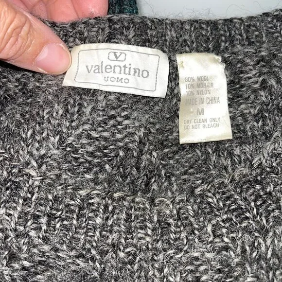 Valentino Uomo Mens Sweater Green Gray Size Medium Vintage Wool Mohair Nylon
